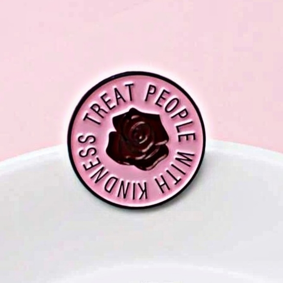 Moon Goddess Boutique Jewelry - ♥︎ TREAT PEOPLE WITH KINDNESS | Red Rose Center Enamel Lapel Pin